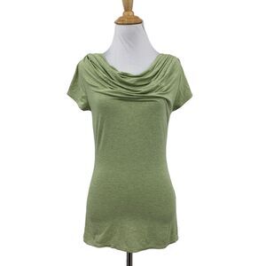 Studio M Top Womens XS Extra Small Parsley Green Cowl Neck Short Sleeve Stretchy